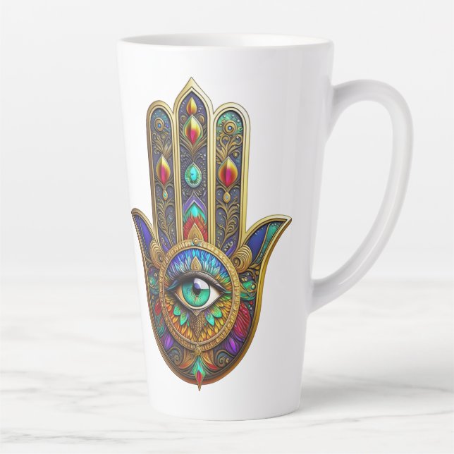 Peacock Color Flower Petals Hamsa Green Third Eye Milchtasse (Rechts)