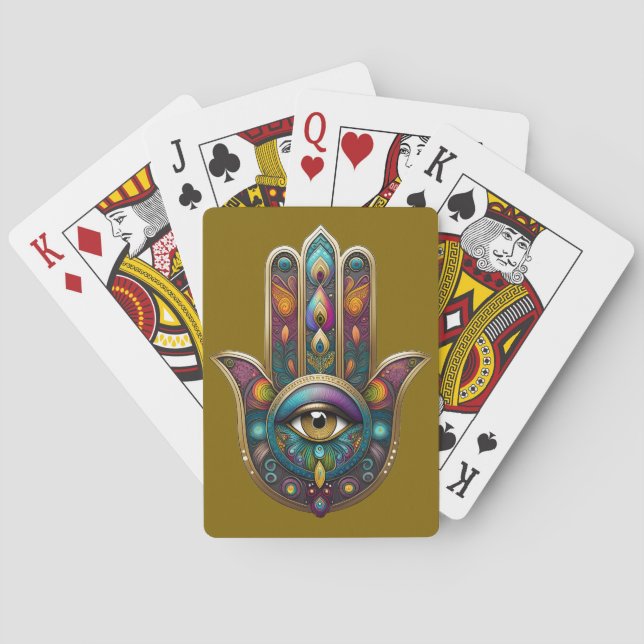 Peacock Colors Hamsa w/ Gold Third Eye Spielkarten (Rückseite)