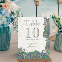 Peacock Colors Paisley Mariage Numéro de table