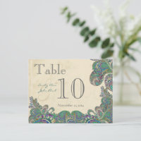 Peacock Colors Paisley Mariage Numéro de table