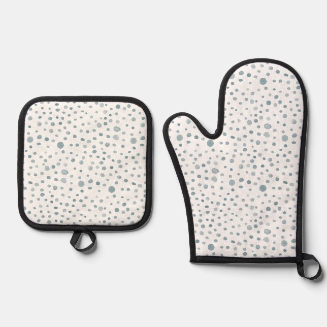 Peacock Confetti Wasserfarben Punkte Ofenhandschuh & Topflappen-Set (Vorderseite)