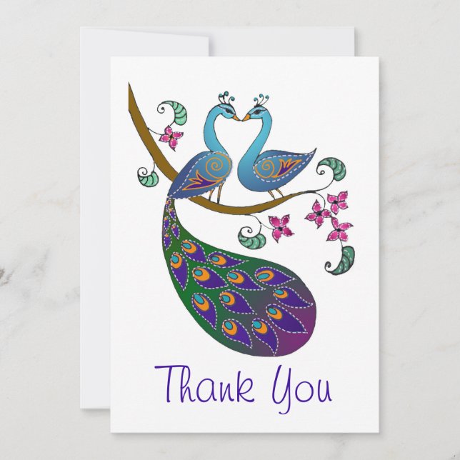 Peacock Dankeschön (Kantha/white) Notenkarte Mitteilungskarte (Vorderseite)