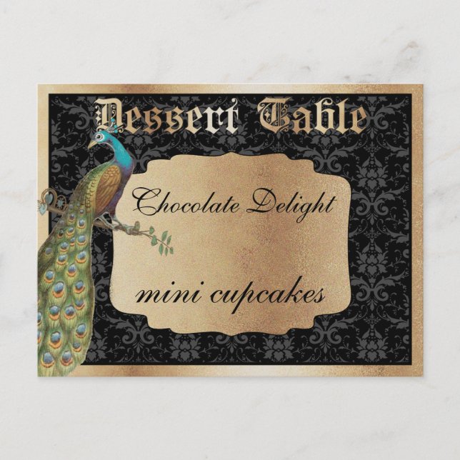 Peacock Dark Gold Dessert Candy Table Sign Postkarte (Vorderseite)