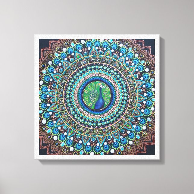 Peacock Dot Mandala Art Leinwanddruck (Vorderseite)