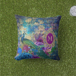 Peacock Elegant Vintages Lila Aquamarines Gold Mon Kissen
