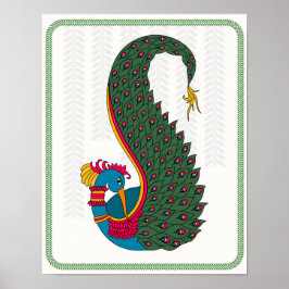Peacock Elegante: Madhubani Art Poster