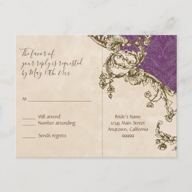 Peacock & Etchs vintage, carte postale RSVP (Devant)