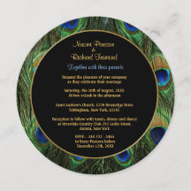 Peacock Faire-part de mariage vert rond