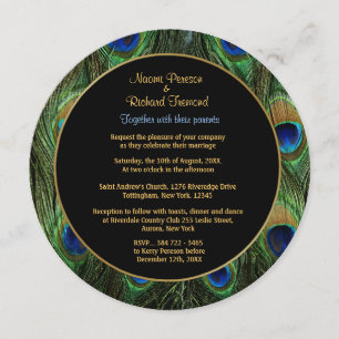 Peacock Faire-part de mariage vert rond