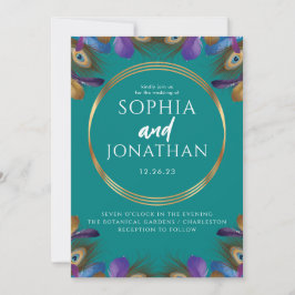 Peacock Feather Aquamarin Green Wedding Modern Chi Einladung