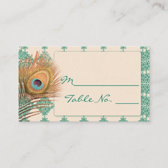 Peacock Feather auf Aquamariner marokkanischer Pla Platzkarte (Vorderseite)