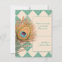 Peacock Feather auf Aquamariner marokkanischer Sei RSVP Karte