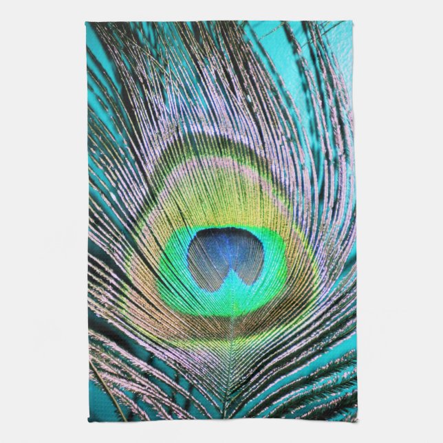 Peacock Feather auf Türkis Geschirrtuch (Vertikal)