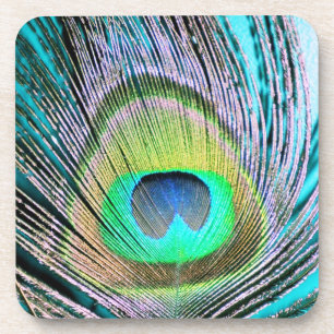 Peacock Feather auf Türkis Untersetzer