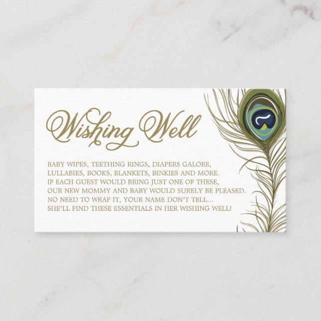 Peacock Feather Babydusche, die eine Well-Card wün Visitenkarte (Vorderseite)