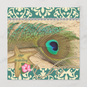 PEACOCK FEATHER BEACH INVITATION AU MARIAGE