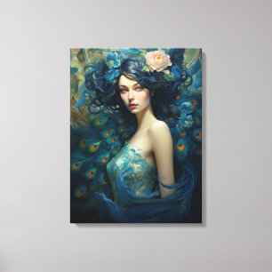 Peacock Feather Beauty: Frauen in Aquamarin und bl Leinwanddruck