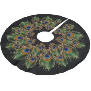 Peacock Feather Black Polyester Weihnachtsbaumdecke