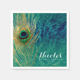 Peacock Feather Blue Aquamarin Gold Exotic Custom  Serviette
