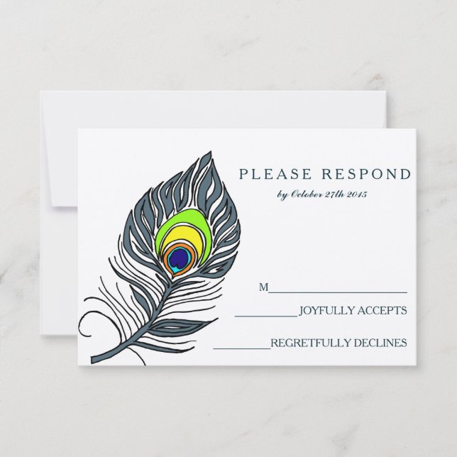Peacock Feather Blue RSVP-Karte RSVP Karte (Vorderseite)