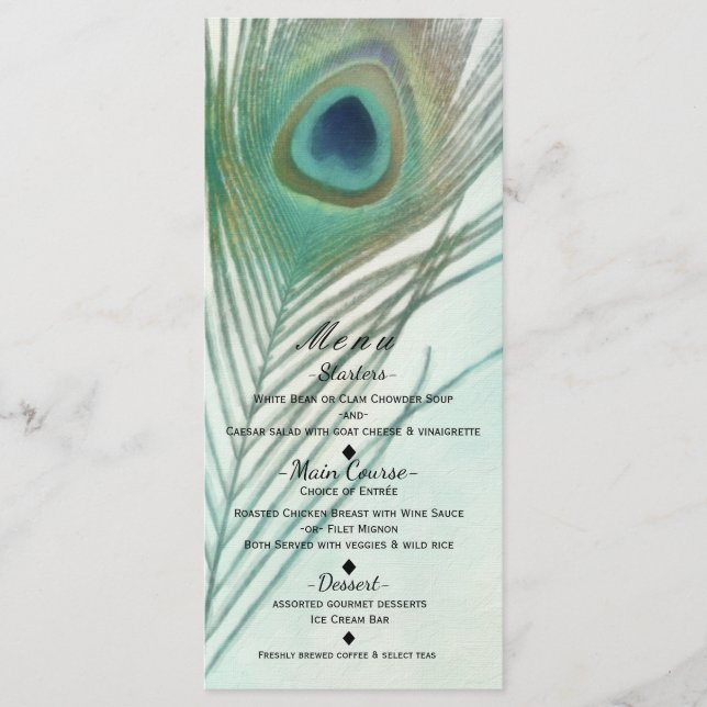 Peacock Feather Boho Chic Watercolor Menu Personna (Devant)