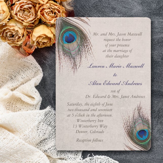 Peacock Feather Border Wedding Einladung (Von Creator hochgeladen)