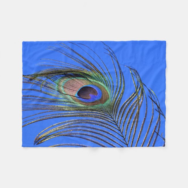 Peacock Feather Bright Blue Sky Foto Fleecedecke (Vorderseite (Horizontal))