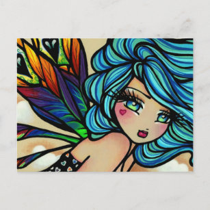 Peacock Feather Cloud Fairy Fantasy Postcard Postkarte