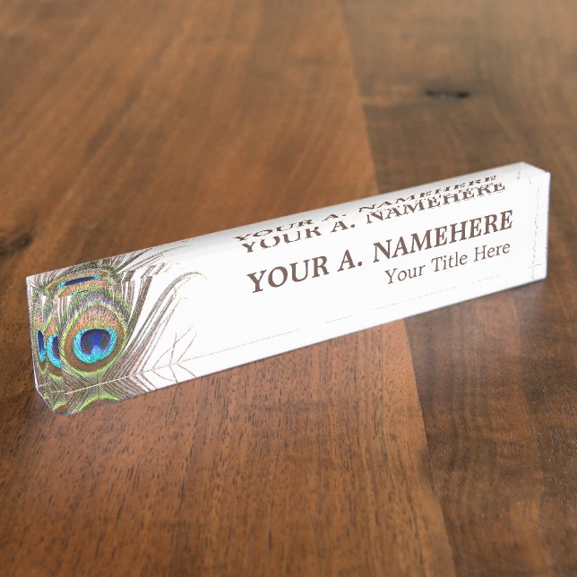 Peacock Feather Desk Namplate Namensplakette (Seite)