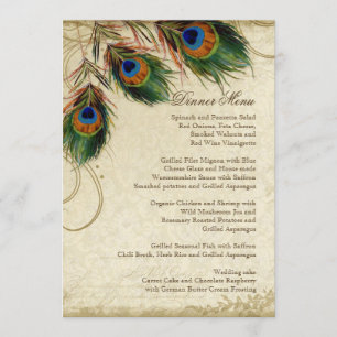 Peacock Feather Elegant Classic Navy Dinner Menu