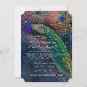 Peacock Feather Elegante Gold Winter Wedding  Einladung