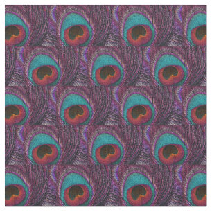 Peacock Feather Fabric - Aquamarin Blue Lila Black Stoff