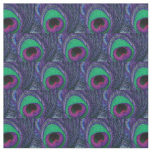 Peacock Feather Fabric Green Aquamarin Lila Pink B Stoff