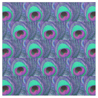 Peacock Feather Fabric Green Aquamarin Lila Pink B Stoff