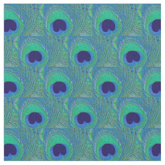 Peacock Feather Fabric - Green Blue Navy Aquamarin Stoff