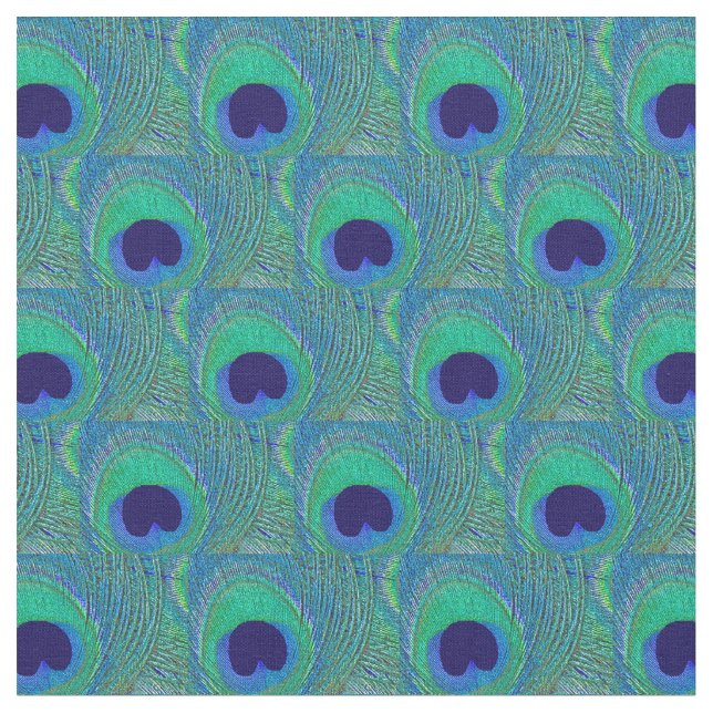 Peacock Feather Fabric - Green Blue Navy Aquamarin Stoff (Nahaufnahme)