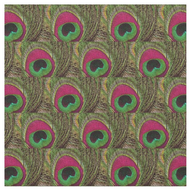 Peacock Feather Fabric - Hot Pink Lime Green Black Stoff (Nahaufnahme)