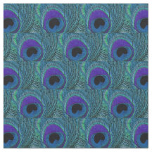 Peacock Feather Fabric Lila Periwinkle Blue Aqua