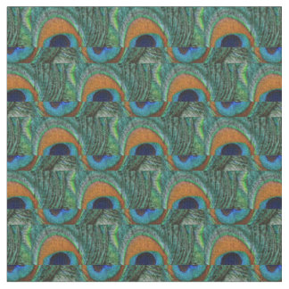 Peacock Feather Fabric - Tan Green Aquamarin Blue Stoff
