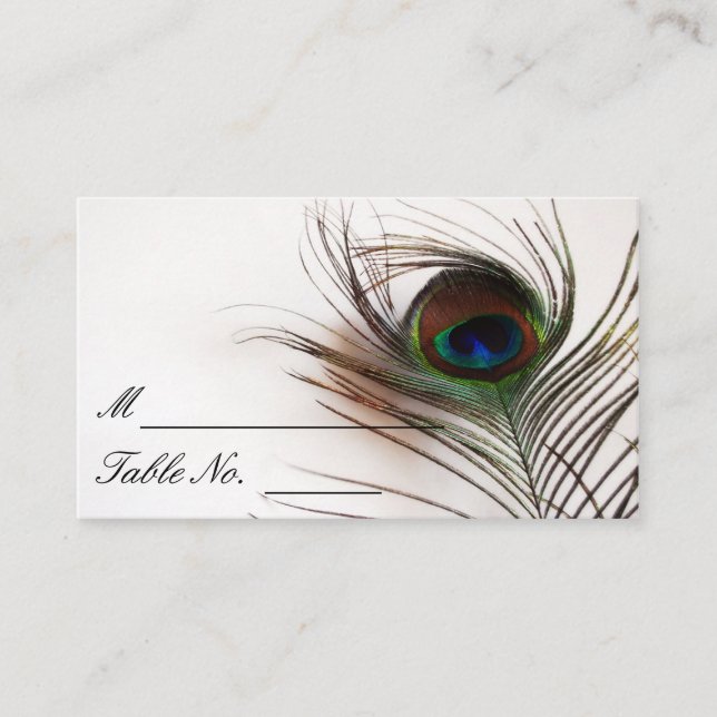 Peacock Feather Glamour Wedding Platzkarte (Vorderseite)
