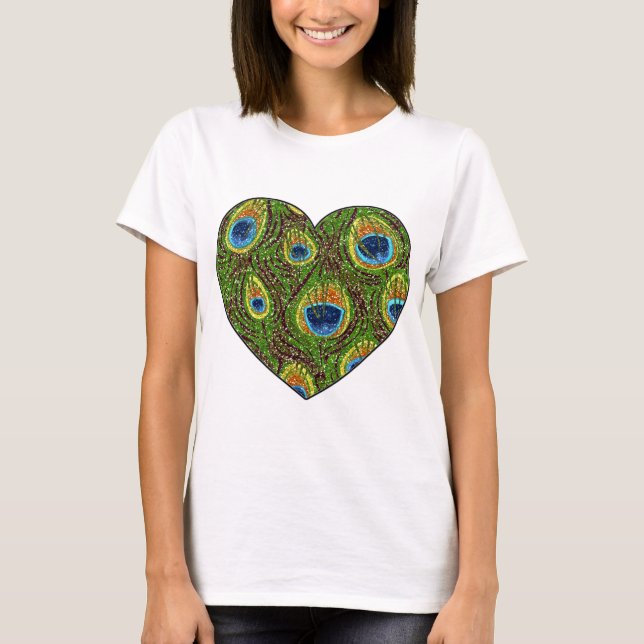 Peacock Feather Glitterie Kunstdruckerei T-Shirt (Vorderseite)