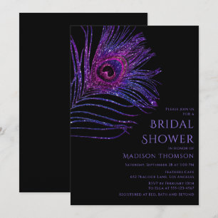 Peacock Feather Glitzer Lila Brautparty Invit Einladung