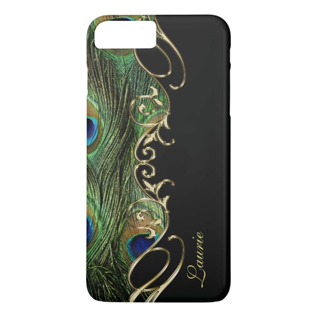 Peacock Feather Gold iPhone 7 Plus Monogram Case (Rückseite)