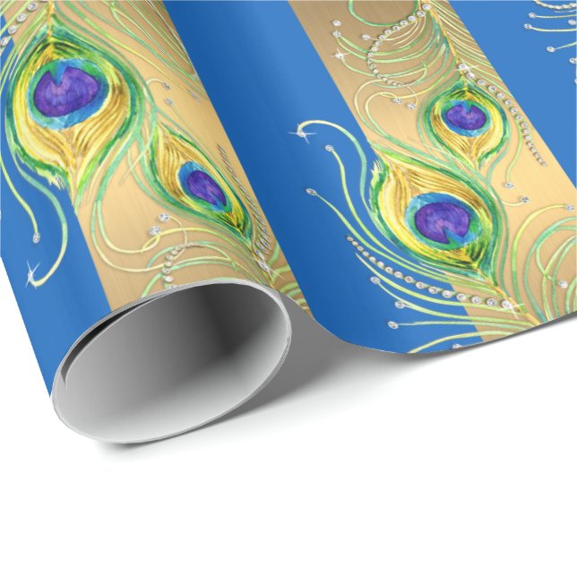 Peacock Feather Gold Swirl Barockschmuck Jewel Geschenkpapier (Rolleneckpunkt)