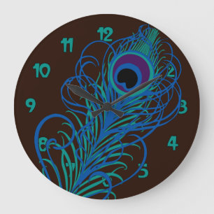 Peacock Feather Graphic Große Wanduhr