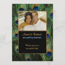 Peacock Feather Green-Foto Hochzeitseinladung