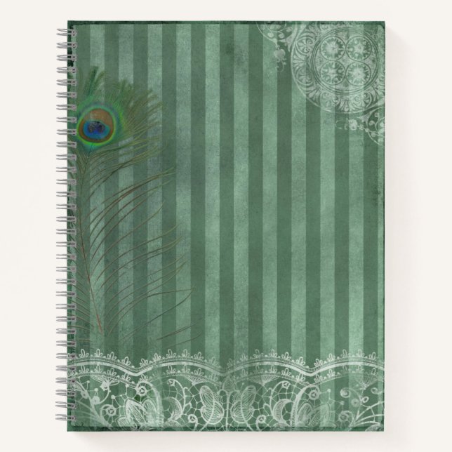Peacock Feather Green Strie Journal Vintage (Devant)