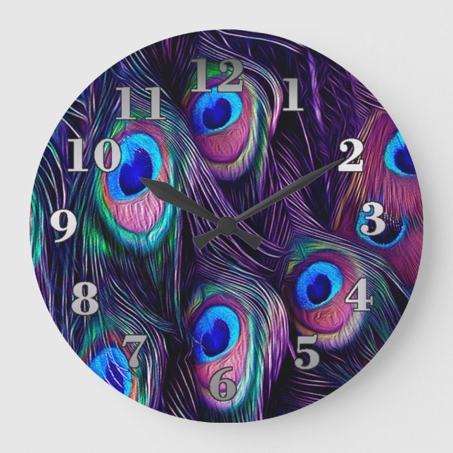 Peacock Feather Große Wanduhr (Vorderseite)