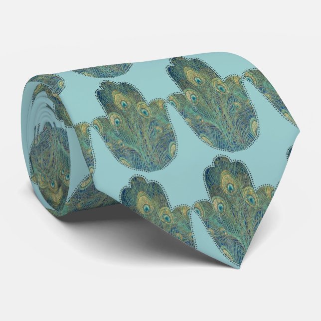 Peacock Feather Hamsa Krawatte (Gerollt)