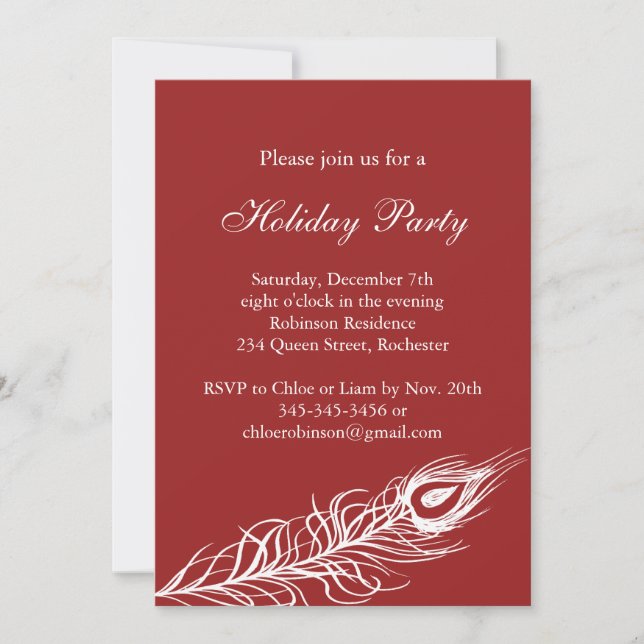 Peacock Feather Holiday Party Einladung (Vorderseite)